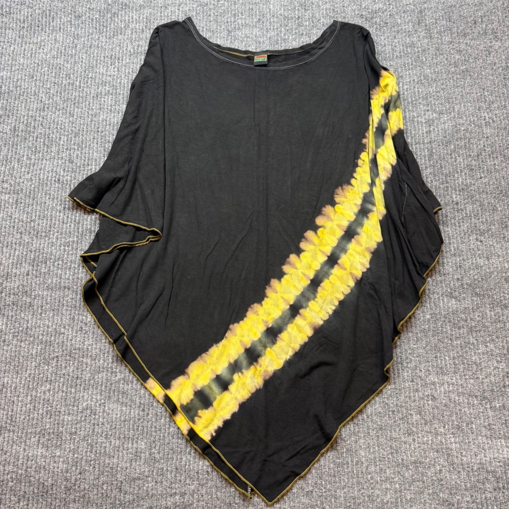 Black Yellow Tie Dye Poncho Tunic Boho Hippie Festival Shop Therapy Imports‎